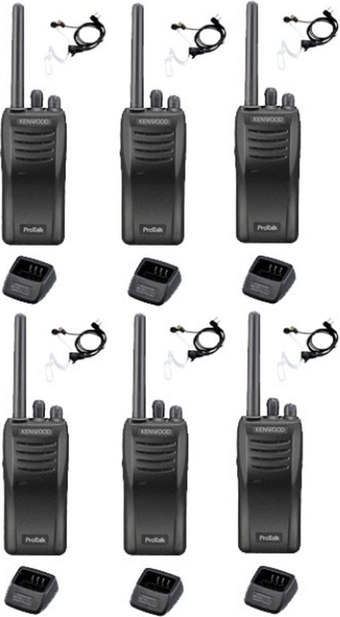 Set van 6 stuks Kenwood TK-3501 PMR446 met beveiliging oortje en tafelladers