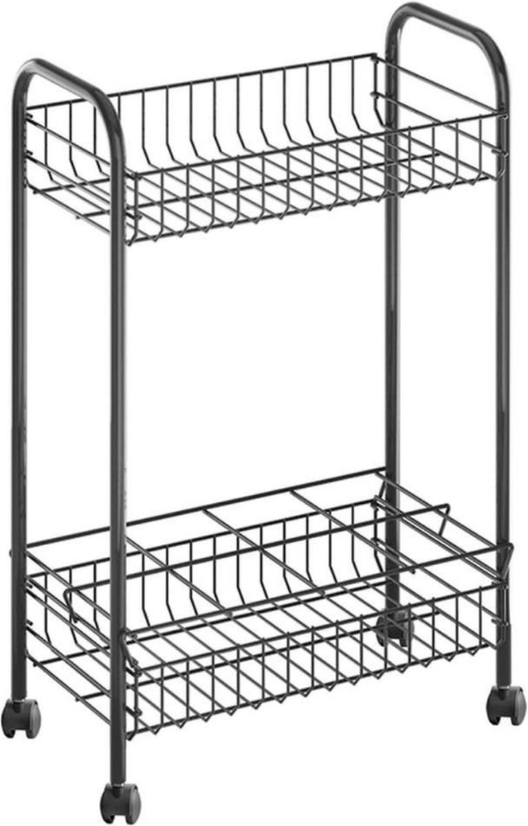 Tomado Metaltex - Multifunctionele trolley met flessenrek - 8 flessen - Zwart - Op wielen
