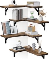 BOTC Zwevende Wandplank - 4 Laags - L shape - Industrieel - Hout