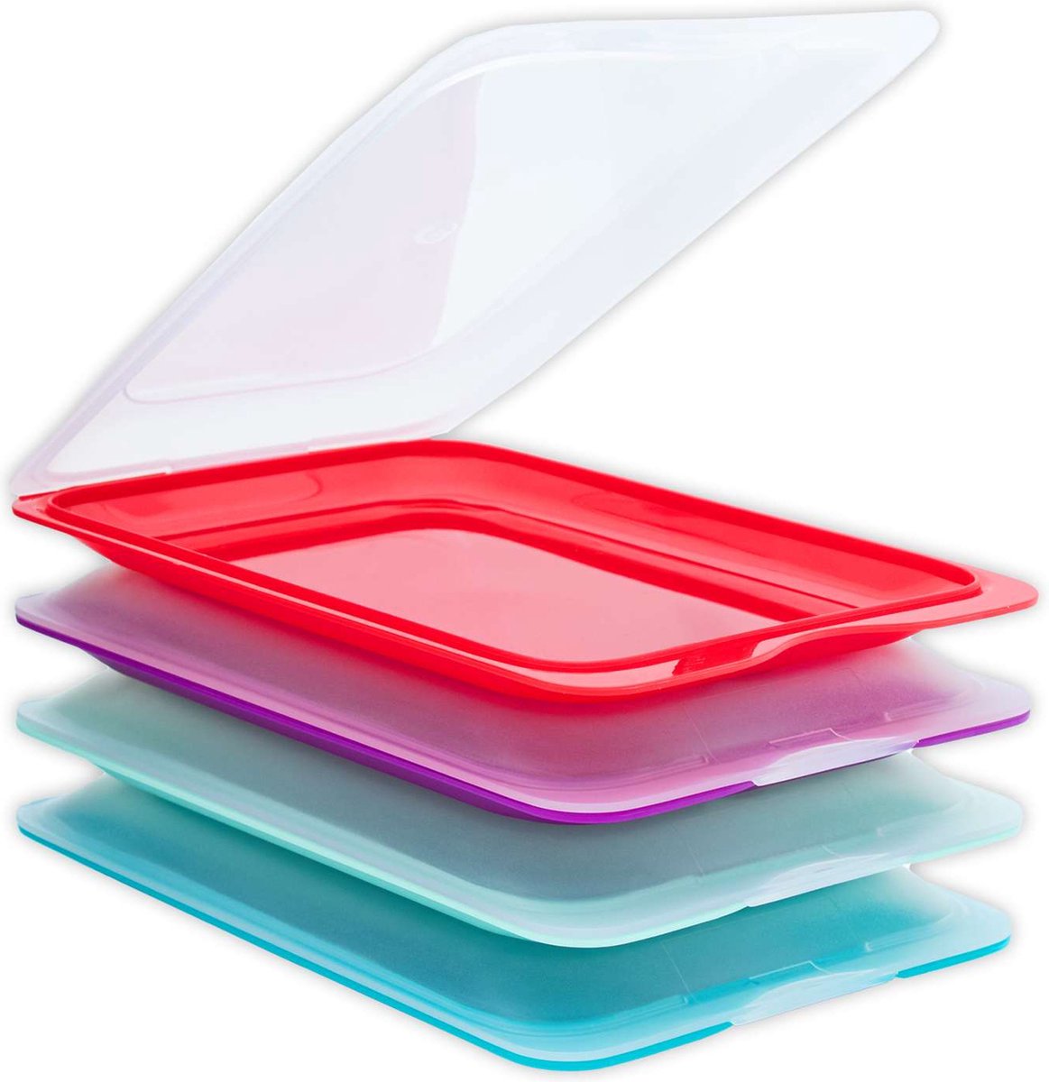Intirilife Set van 4 herbruikbare dozen - Buiten 25 x 17 x 3.2 cm - Binnen 21.5 x 14.5 x 1.5/2.5 cm - Vershoudboxen, stapelbaar, BPA-vrij, geschikt voor vaatwasser