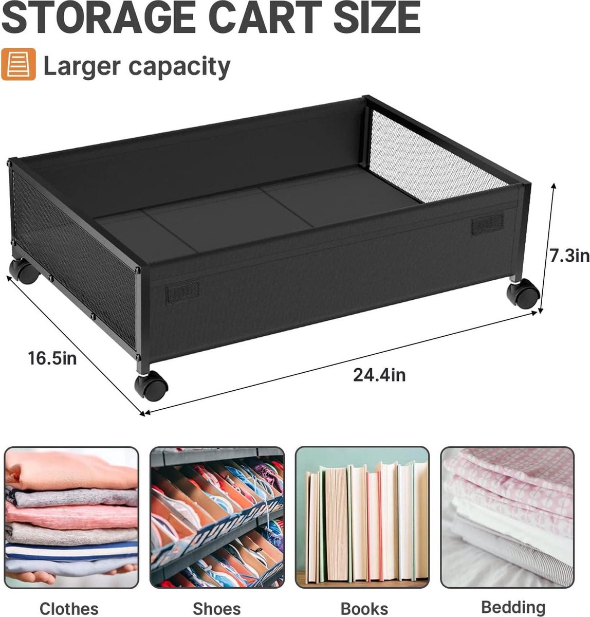 Opbergcontainers Voor Onder Het Bed Met 360° Wielen, Opvouwbare Opberglade Met Laag Profiel Organisator Bins Box Voor Deken Schoen Speelgoed Slaapkamer, Zwart Opbergcontainers Voor Onder Het Bed Met 360° Wielen, Opvouwbare Opberglade Met Laag Profiel Organisator Bins Box Voor Deken Schoen Speelgoed Slaapkamer, Zwart