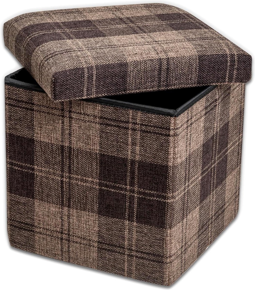 Vierkante stoffen zitzak 30 x 30 cm - opvouwbare en robuuste opbergkruk met strepenpatroon - voor thuis, woonkamer, slaapkamer - ruimtebesparend - bruin