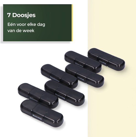 Gandria Pilulier 7 Jours - Pilulier Amovible - Boîte à Médicaments avec 21 Compartiments - Boîte à Médicaments avec Fermeture Robuste - 3 Compartiments par Jour - Zwart