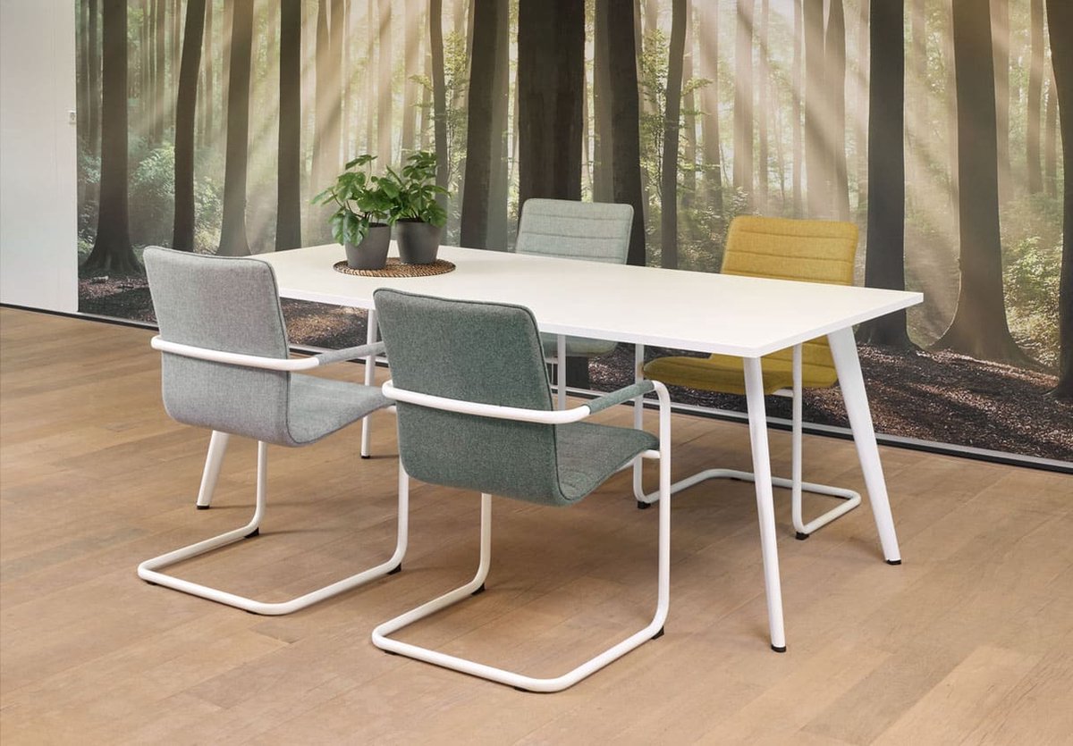 ABC Kantoormeubelen Vergadertafel Victory 4-poots recht 200x100 frame Wit (RAL9010) blad Havanna