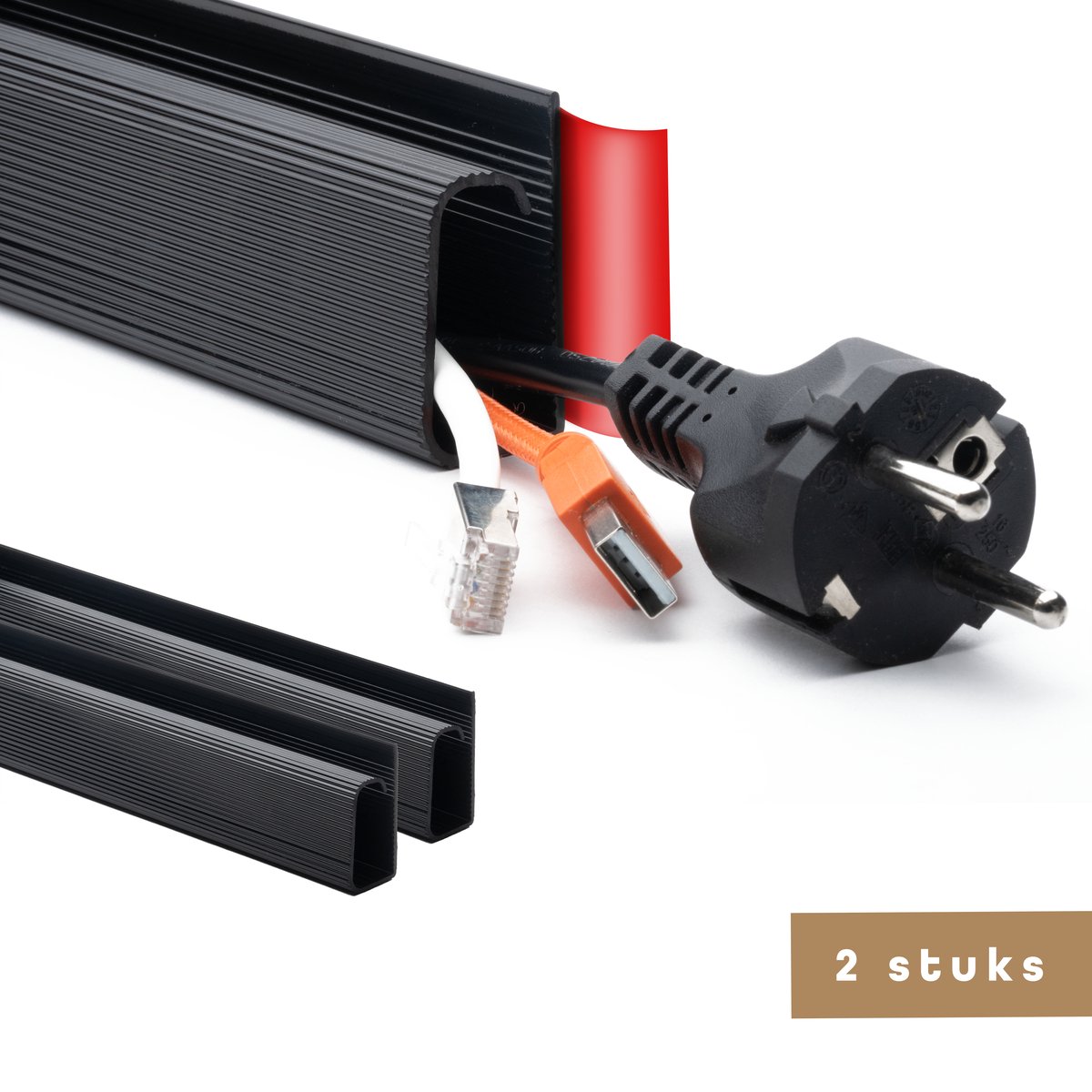 Baulk® - Kabelgoot – Kabel organizer – Kabelgoot bureau – Zelfklevend – Zwart - 2 stuks – 40cm