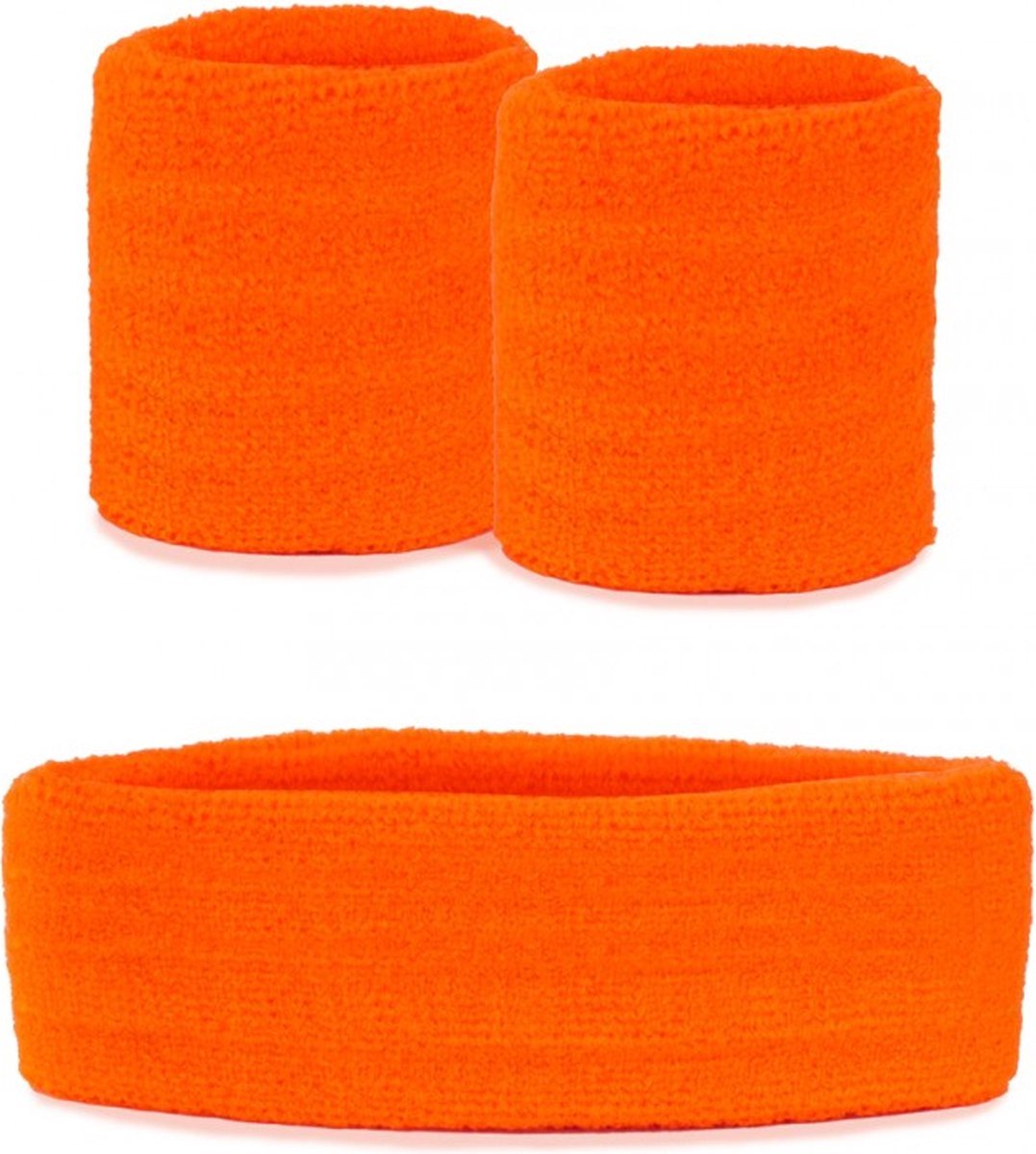 Scoby - Zweetbandjes set - Polsbandjes - Hoofdband - Sportband - 3 Delig - Oranje