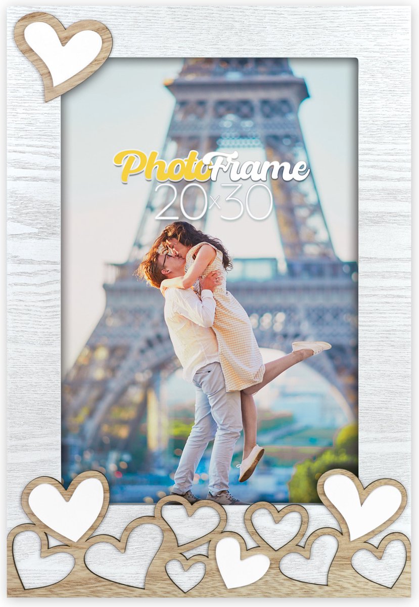 Zep Houten fotolijst Lavinia wit met hartjes voor foto formaat 20x30 cm - EA8823