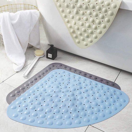 Hoekdouchemat antislip anti-schimmel, gebogen antislipbadmat voor douche, PVC Loofah RV douchemat voor hoek- en ronde opstaande douche, sneldrogend