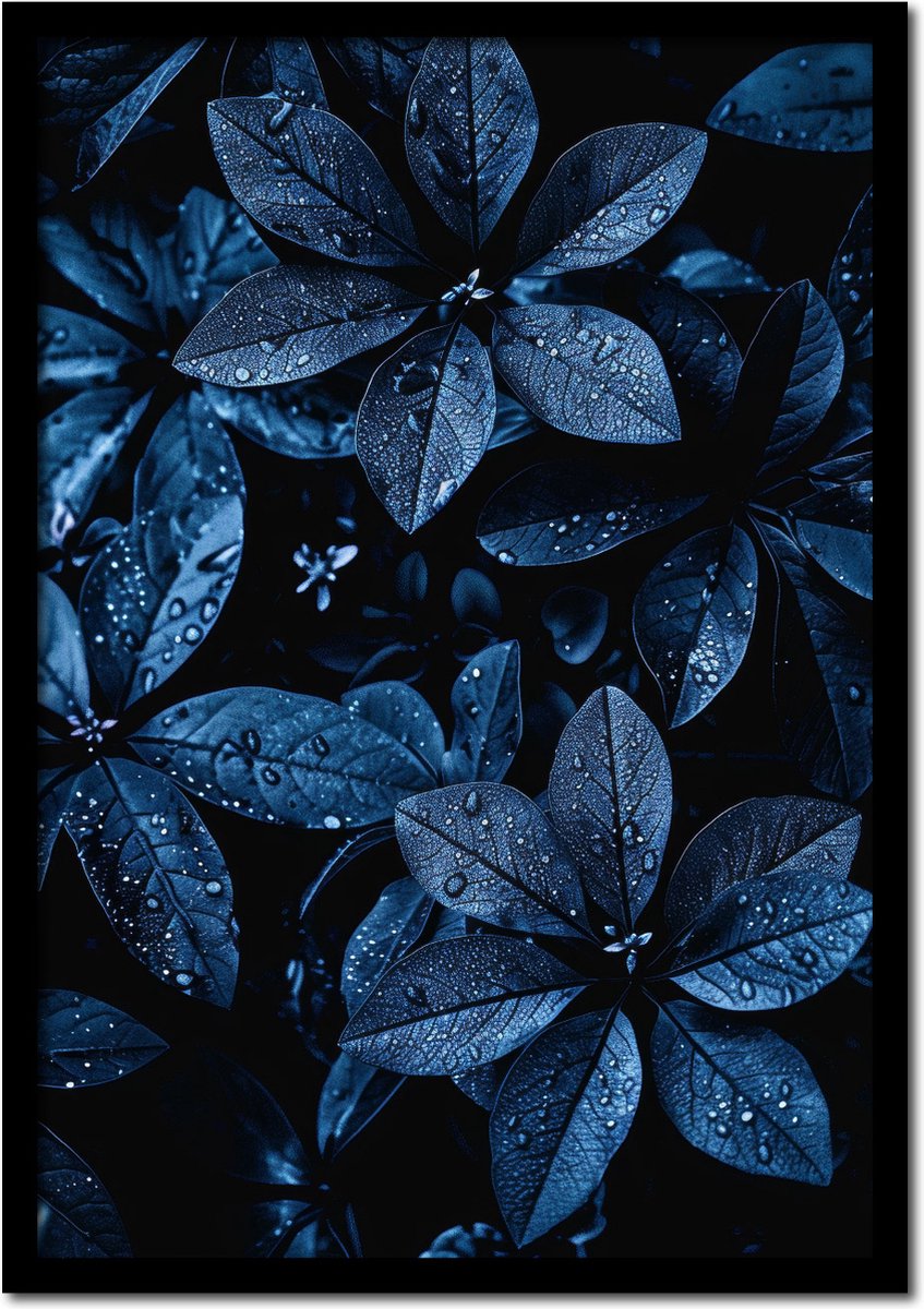 Plakkers Poster plant met donkerblauwe bladeren - 21cm x 30cm a4 - vintage - woonkamer - slaapkamer - bloemen posters - goedkoop - muurposter - natuur - wanddecoratie Full-colour