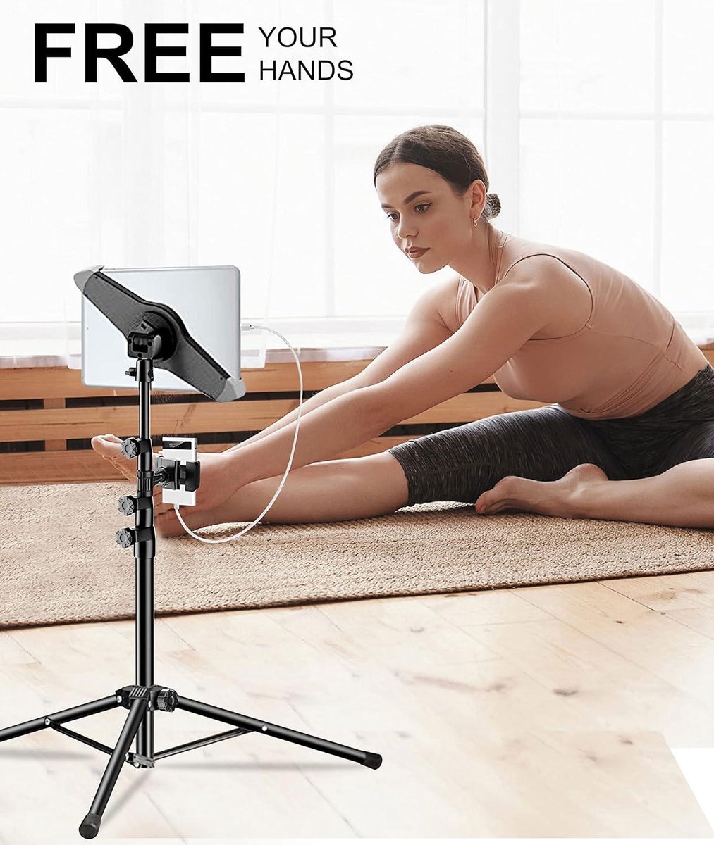Cenawin Tabletstatiefhouder, iPad statiefhouder, in hoogte verstelbaar tot 63 inch iPad vloerstandaard met 1/4 inch kogelkop voor ringlicht, tabletstandaard met 2 houders voor 4,7-12,9 inch tablets