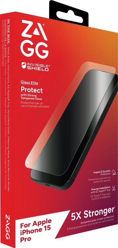 InvisibleShield Glass Elite, Apple, iPhone 15 Pro, Anti-bactérien, Résistant aux rayures, Incassable, Transparent, 1 pièce(s)