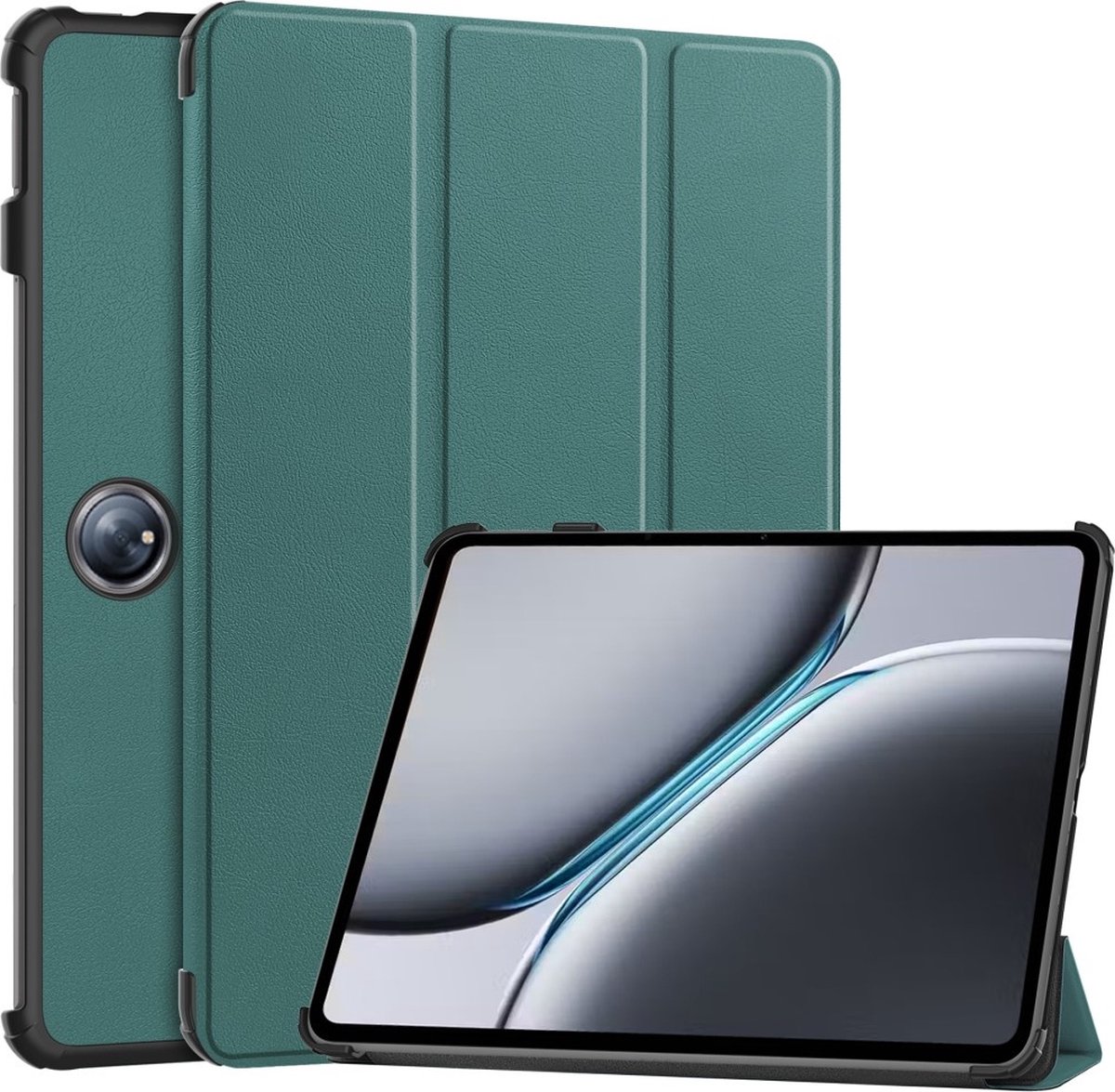 Tablethoes geschikt voor OnePlus Pad 2 Hoesje - Tri-Fold Book Case met Wake/Sleep - Groen