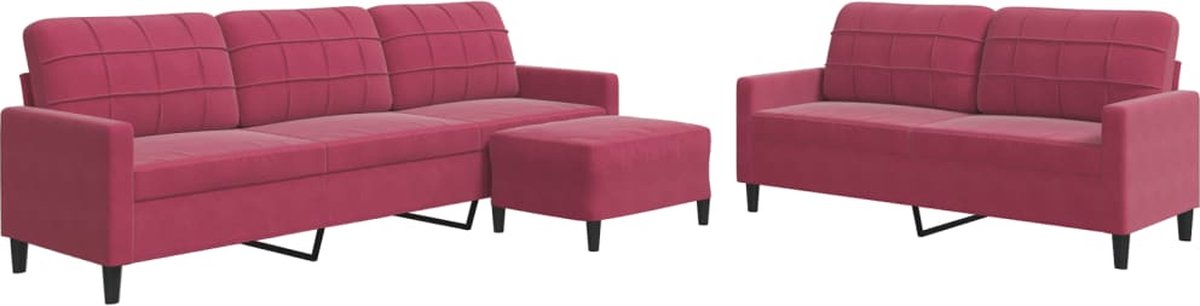 vidaXL - 3-delige - Loungeset - met - kussens - fluweel - wijnrood