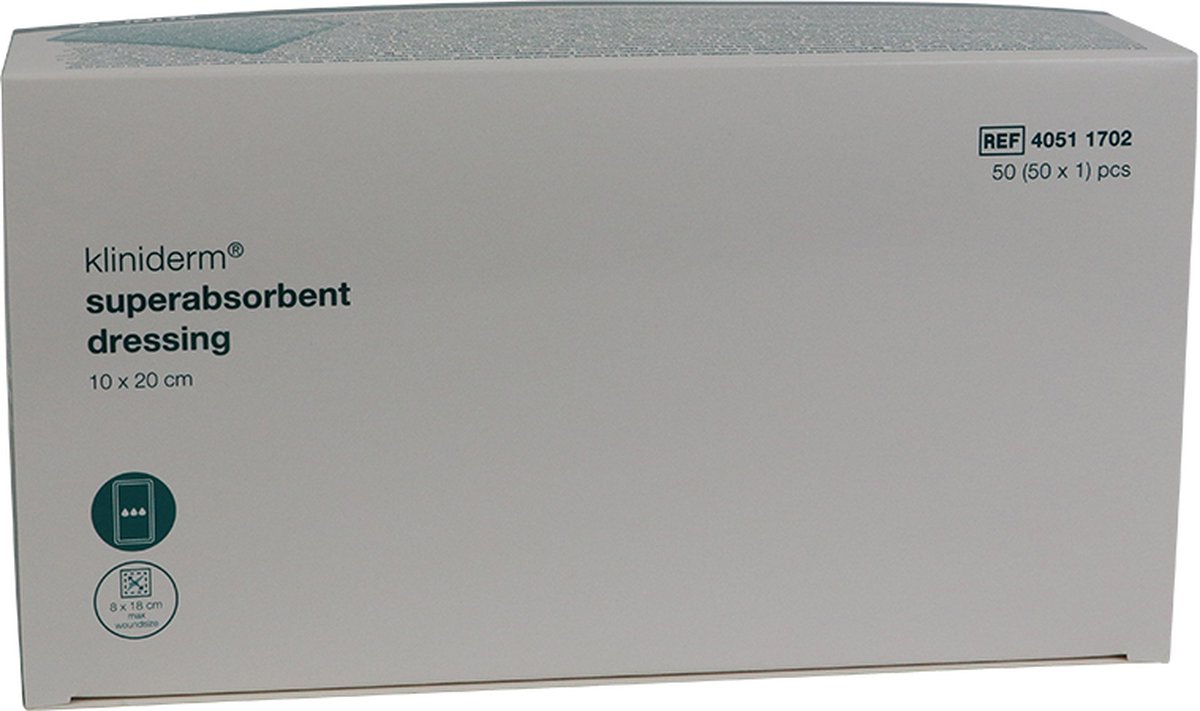 Goedkoopste Kliniderm superabsorbend verband, 10 x 20cm, steriel, 50 stuks