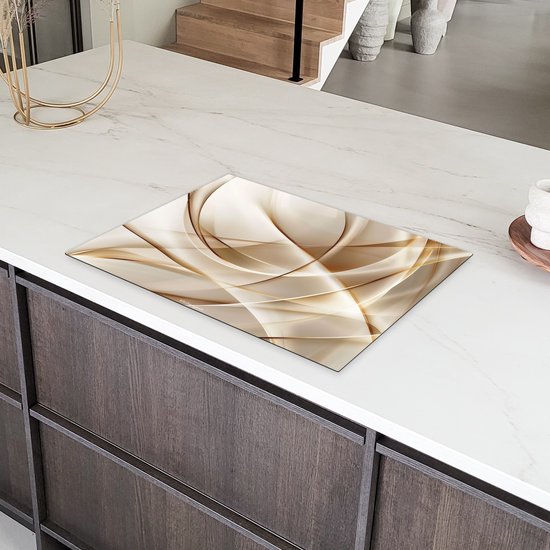 KitchenYeah® Protection plaque induction 75x52 cm - Beige - Abstrait - Lignes - Protege plaque de cuisson - Couvre plaque induction - Protecteur d'induction - Cuisine