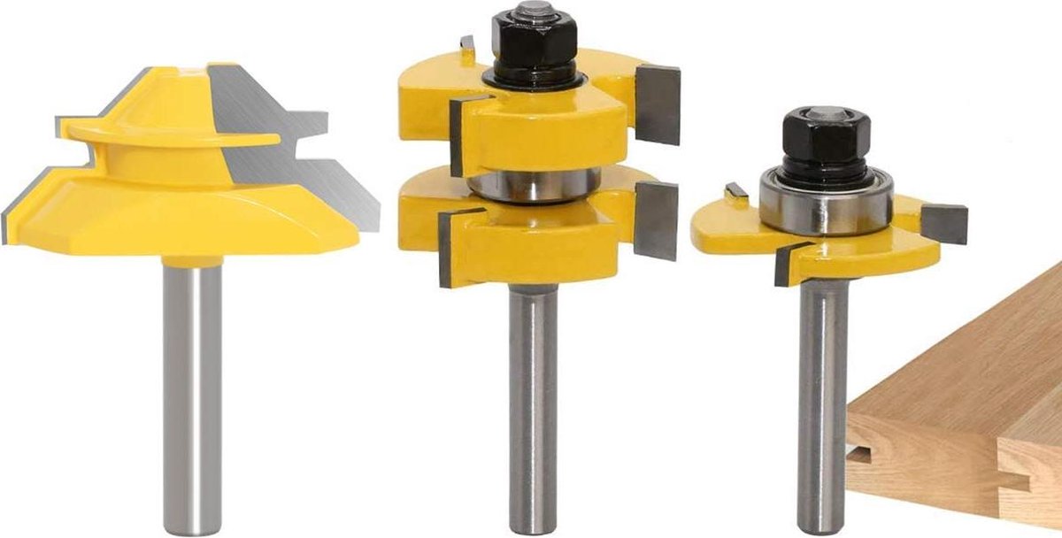 45-graden Lock Mitre Router Bit Groeffrees + 8mm Schacht Tongschacht - Houtbewerking - 3 Tanden