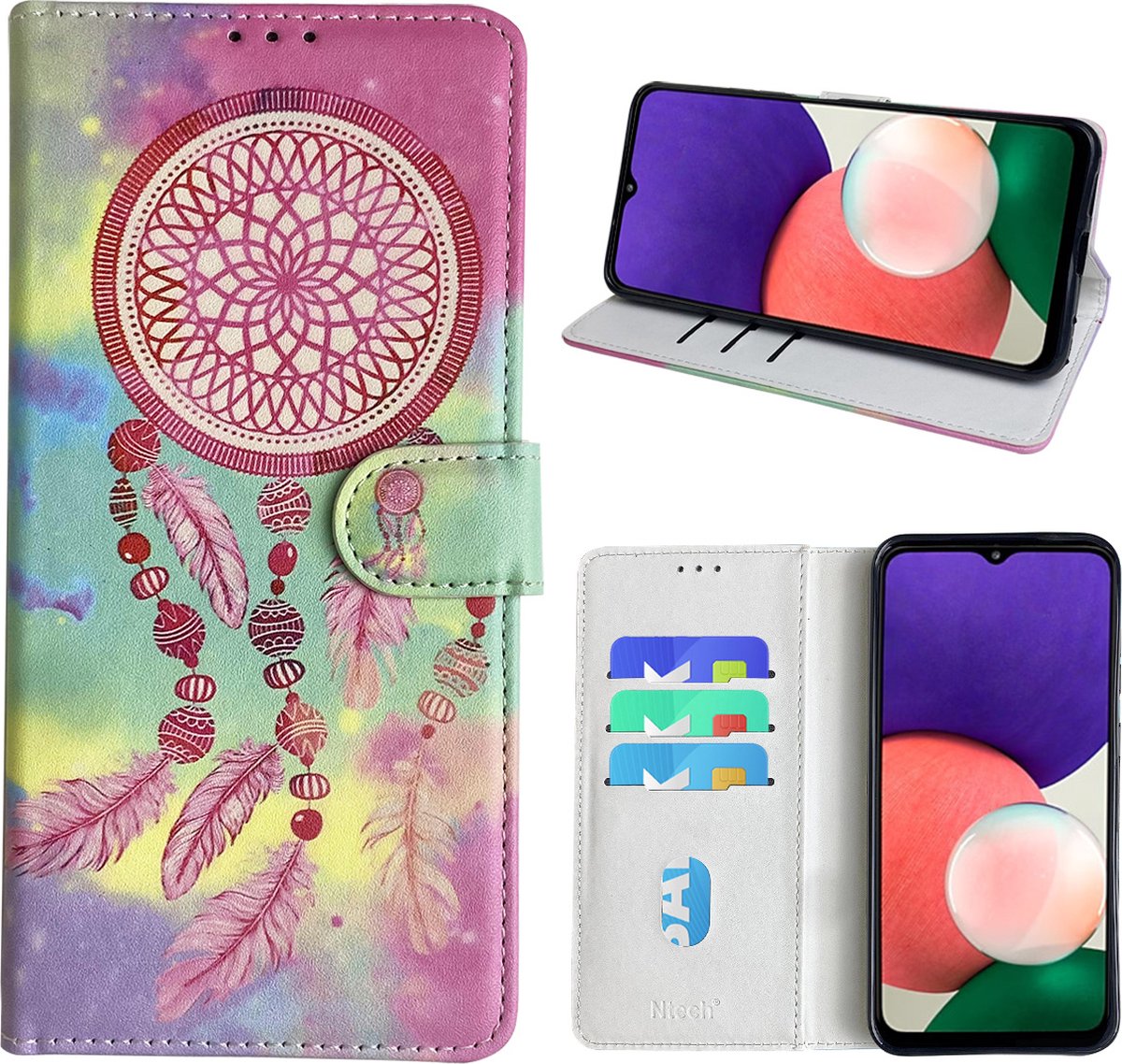 Hoesje geschikt voor Samsung Galaxy A22 Bookcase met dromenvanger print Roze