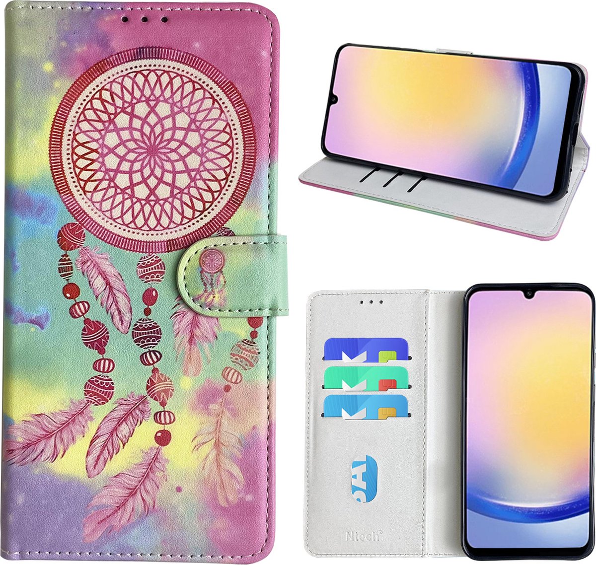 Hoesje geschikt voor Samsung Galaxy A25 Bookcase met dromenvanger print Roze