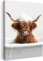 Tableau toile 30x40 cm - Décoration murale salle de bain Scottish Highlander - Bain - Vache - Animaux - Mousse - Décoration murale WC - Accessoires décoratifs - Décoration murale Toilettes - Peintures sur toile