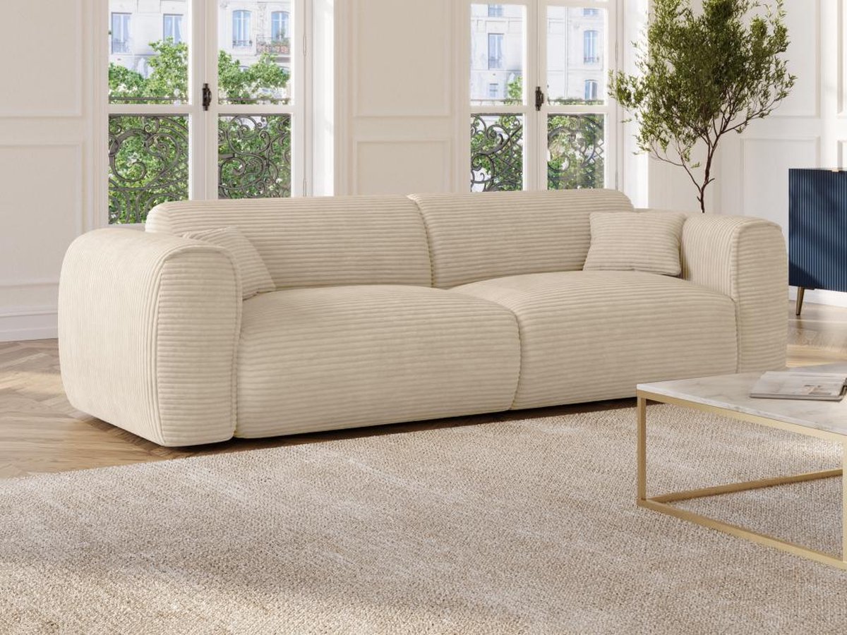 Vente-unique Vierzitsslaapbank express in beige ribfluweel - Slaapoppervlak 160 cm - POGNIA