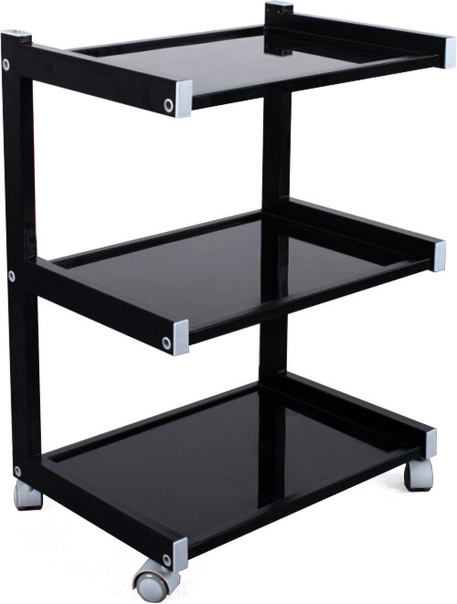 Mobiele Tattoo / Beauty Werktafel 3 Glazen Planken High Class Zwart | Tattoo, Visagie, PMU, Beautysalon, Nagelstudio, Make-up | Kruk | Stoel | Workstation | Salon & Studio Inrichting | Tatoeage Studio | Spa | Massage Tafel | Schoonheidssalon