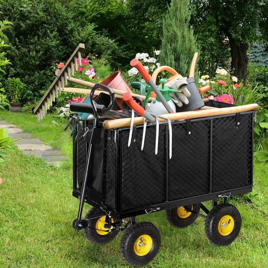 Grote bolderwagen voor in de tuin - inklapbare zijwanden - uitneembaar zeil - handgrepen - 500 kg - zwart van AREBOS — afbeelding 2