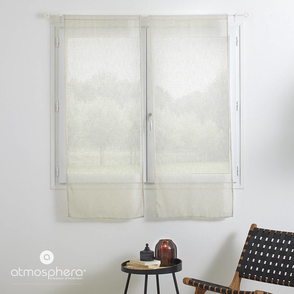 Korte gordijnen, linnen effect, 100% polyester, 2 stuks, 60 x 160 cm