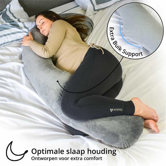Zwangerschapskussen XXL J-vorm - Voedingskussen - Zijslaapkussen - Lichaamskussen - Grijs - 155x80cm Pregnancy pillow van Niimo — afbeelding 3