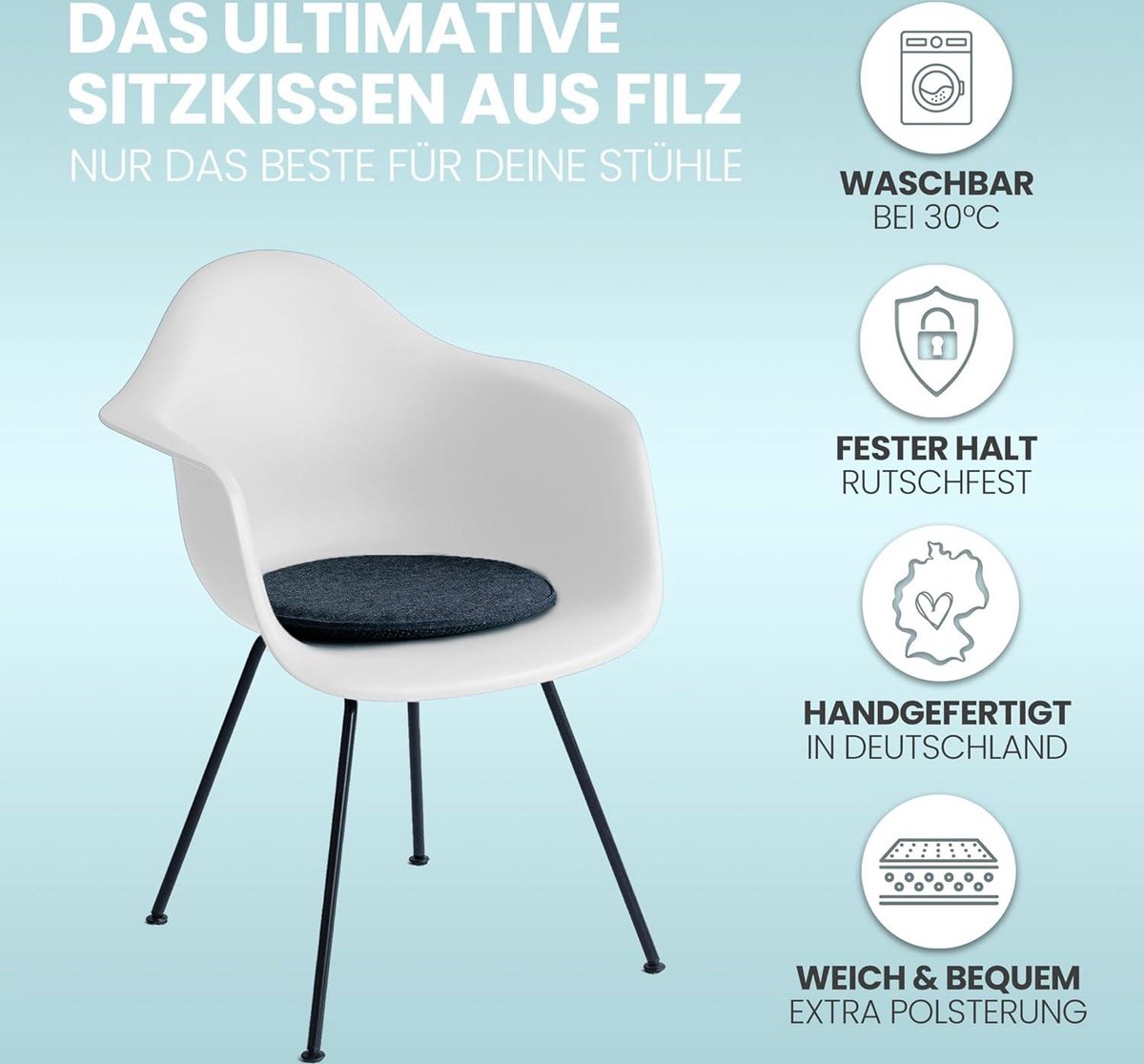 FILU Zitkussen Set Van 2 Donkergrijs Rond 35 Cm - Comfortabel Vilt Zitkussen Voor Stoelen Binnen & Buiten