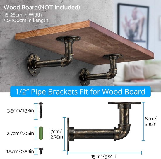 Industriële pijpplanken Beugels voor 8 10 12 inch planken Zwevende