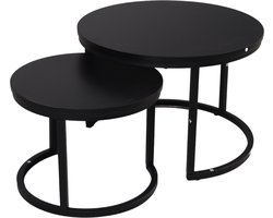 SensaHome Salontafel Set Rond - Antieke Ronde Houten Tafelset - Grote Tafel 58x40cm, Kleine Tafel 43x33cm - Zwart SensaHome Salontafel Set Rond - Antieke Ronde Houten Tafelset - Grote Tafel 58x40cm, Kleine Tafel 43x33cm - Zwart