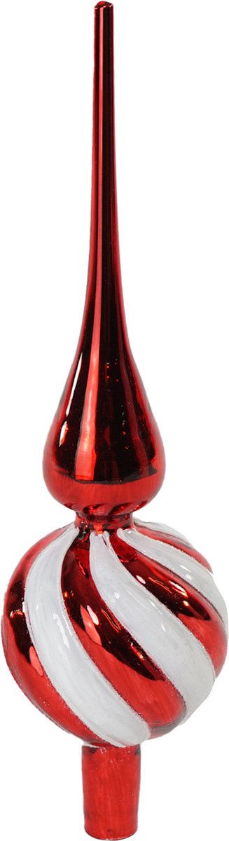 Dekoratief | Kerstboompiek m/strepen, rood/wit, glas, 8x8x29cm | A249001