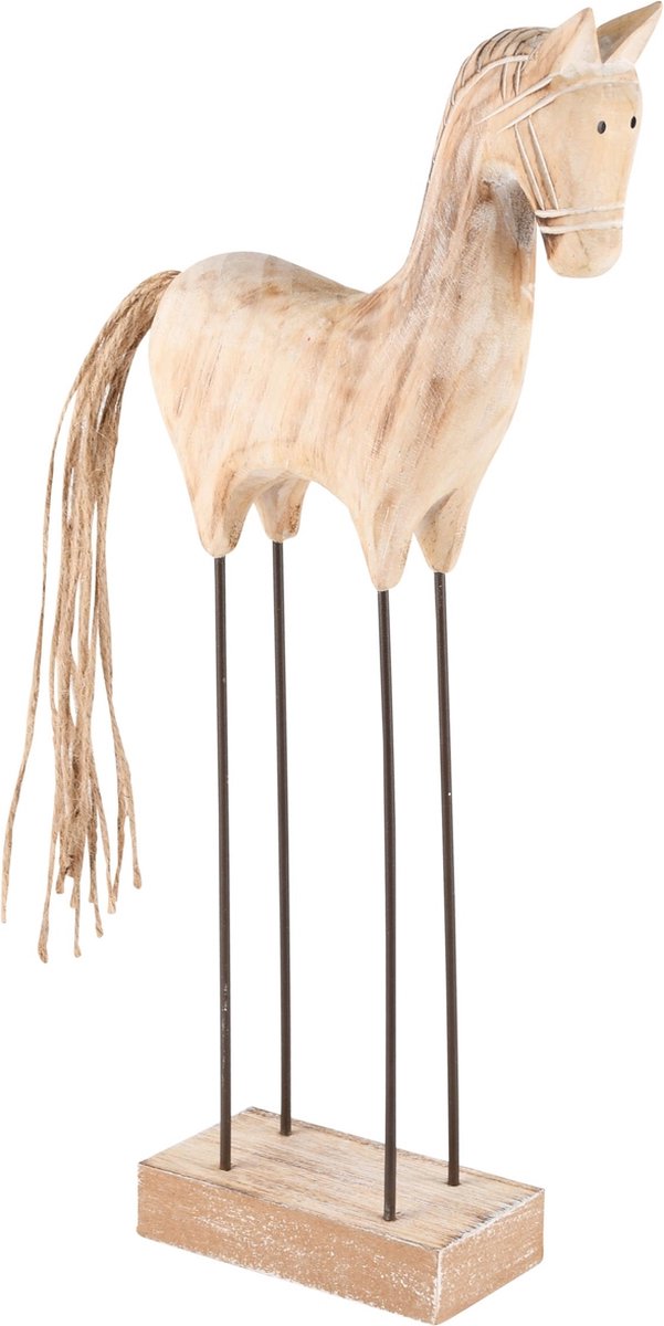 Dekoratief | Deco paard op voet, naturel, hout/metaal, 15x5x34cm | A245804