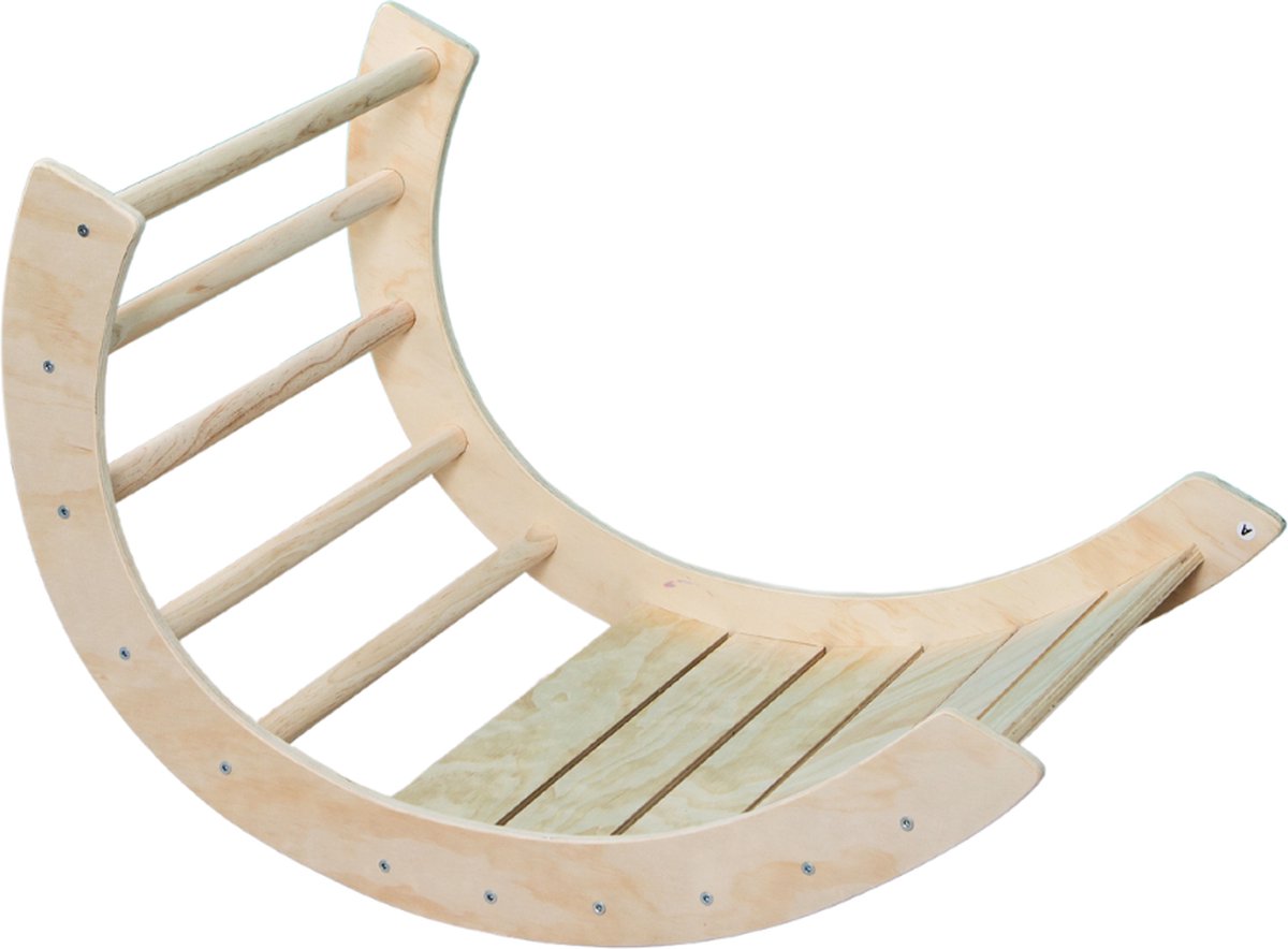 Buxibo Houten Klimbrug/Klimboog Inclusief Kussen - Montessori Klimrek - Naturel Hout - Kinderspeelgoed - 82x51.5x52cm - Wit — afbeelding 2