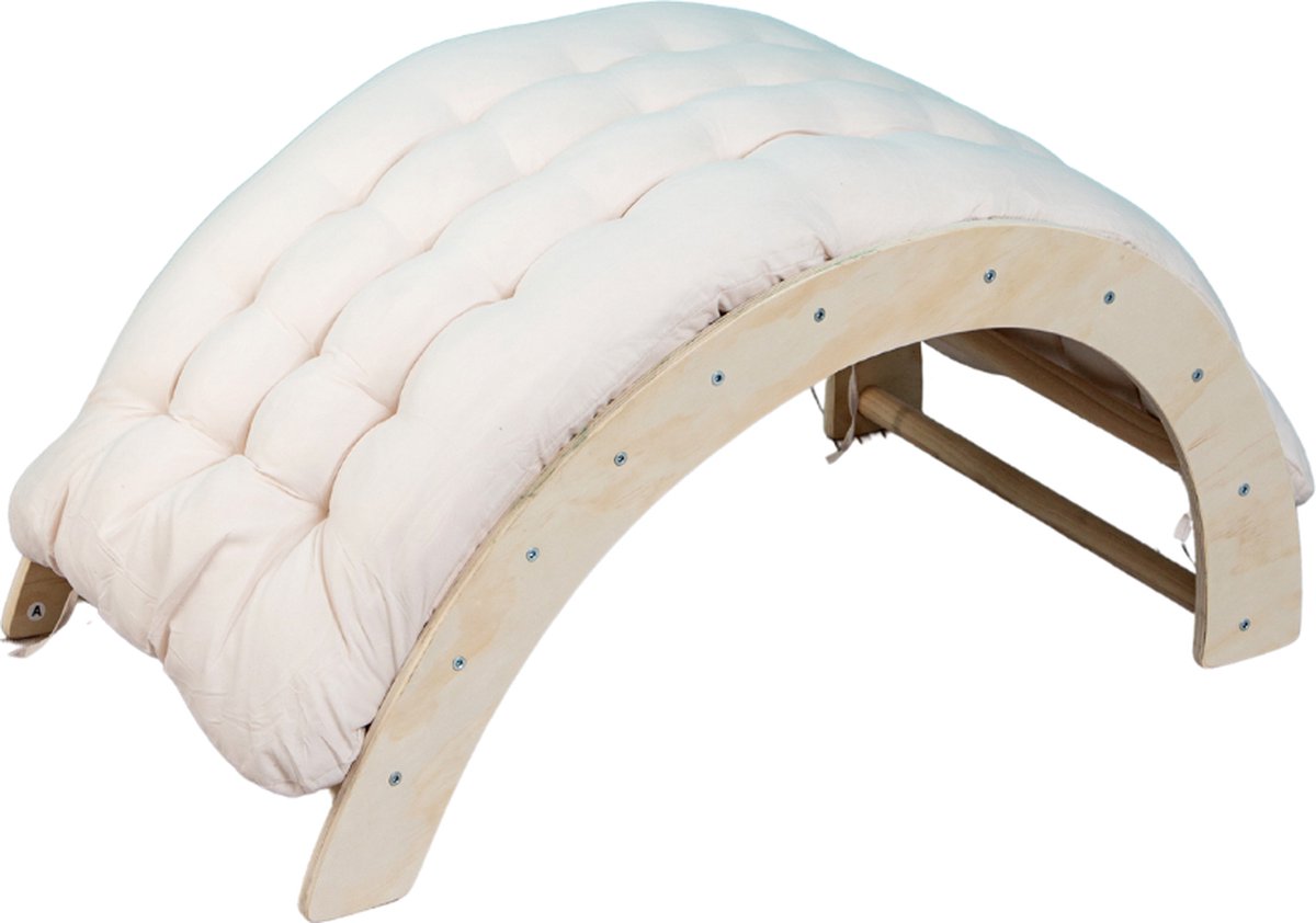 Buxibo Houten Klimbrug/Klimboog Inclusief Kussen - Montessori Klimrek - Naturel Hout - Kinderspeelgoed - 82x51.5x52cm - Wit — afbeelding 8