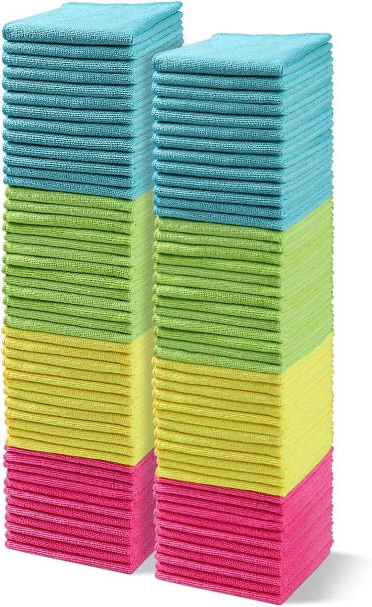 Microfibre Cloth Pack of 100 - Cleaning Cloth Set - 4 Colours Assortment - 29 x 29 cm