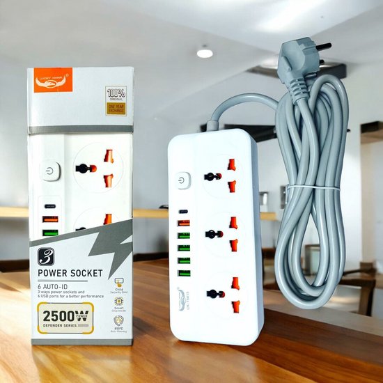 Universele Stekkerdoos Met USB-C – 1,8 Meter Kabel, Geschikt Voor EU/US/UK | Meerdere Stopcontacten En Oplaadpoorten Voor Reizen En Thuis