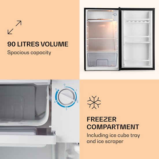 Klarstein Koelkast Zelfvoorzienend design Koelkast - volume: 91 Liter - 2 Niveaus - 5 Standen Thermostaat - IJsvak - Zwart - 90L - voor Keuken - Compact - Mini Fridge - Compact Koelkast - Kleine Koelkast - Vrijstaande Koelkast van Klarstein — afbeelding 5