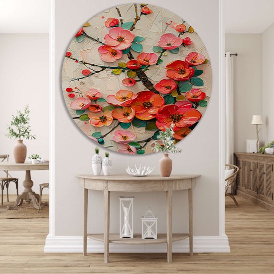Cercle mural de Fleurs - Tableau nature - Décoration murale ronde Branches - Décoration murale classique - Cercle mural - Décoration murale chambre cercle mural forex 90x90 cm