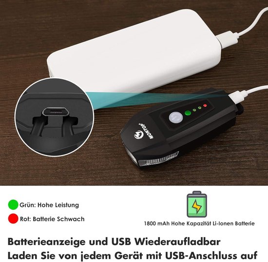 Led-fietsverlichtingsset met Lithium-ion-accu - StVZO-goedgekeurd - Fietsverlichting - Mountainbike Light - Superhelder - USB Oplaadbaar - Waterdicht — afbeelding 5