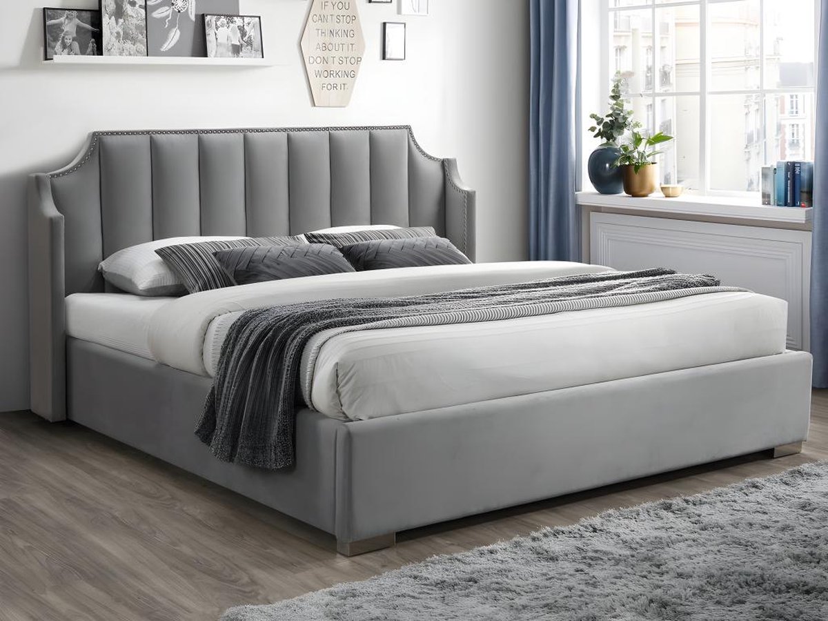 Vente-unique Bed met opbergruimte fluweel lichtgrijs 140 x