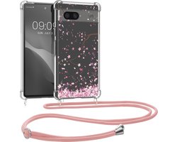 kwmobile telefoonhoesje geschikt voor Google Pixel 7a - Hoesje met telefoonkoord - Back cover voor smartphone - Case in poederroze / donkerbruin / transparant