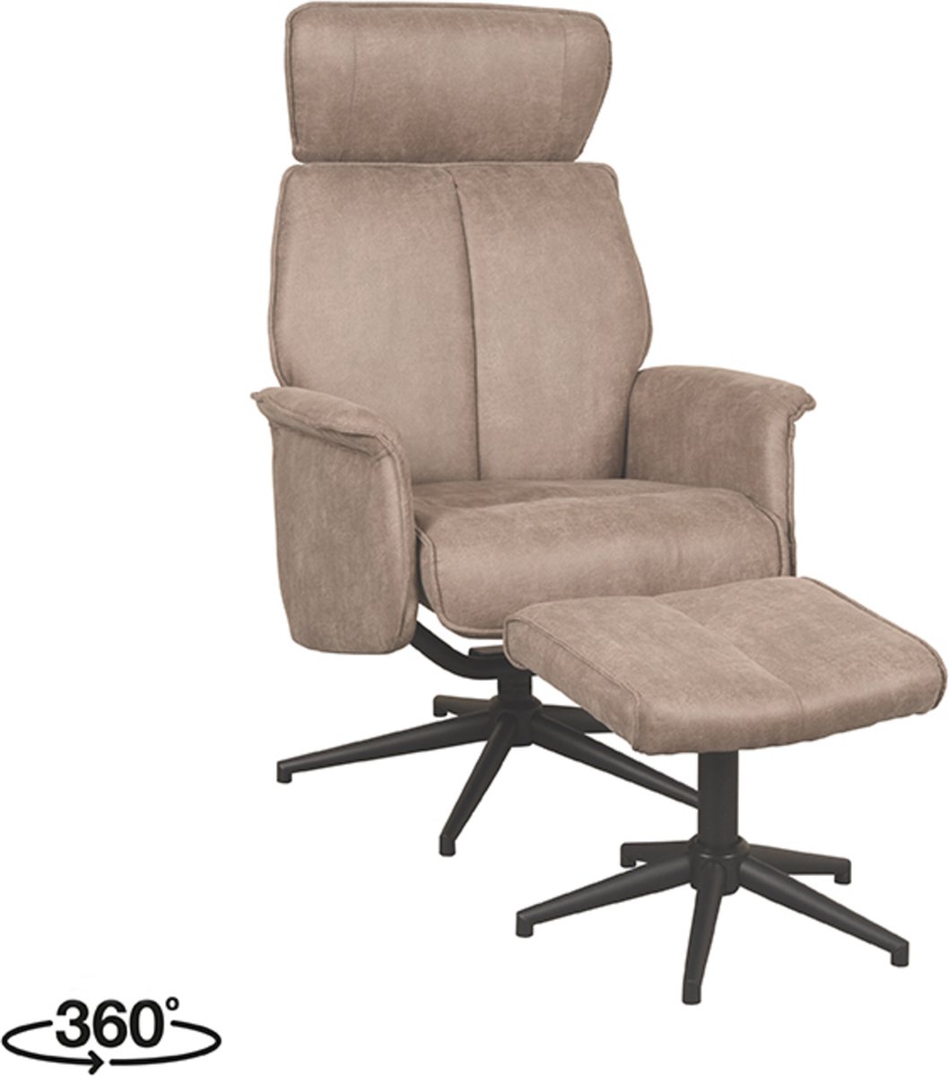 LABEL51 Verdal Fauteuil - Bruin - Stof - Incl. Hocker- Met Armleuning