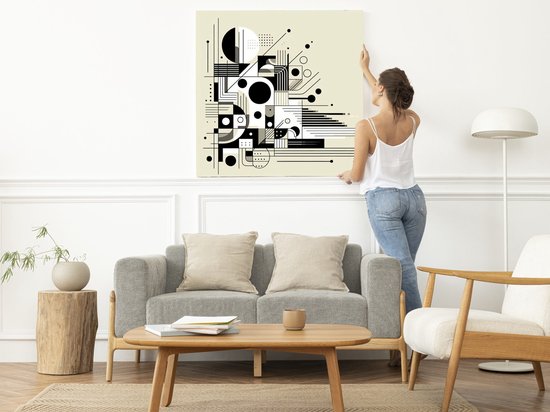 Modern zwart wit schilderij | Abstracte monochrome compositie: een eigentijdse interpretatie van contrastrijke kunst | Kunst - 40x40 centimeter op Canvas | Foto op Canvas