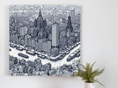 Doodle rotterdam schilderij | Kriskras door Rotterdam: een kunstwerk van doedels en lijnen | Kunst - 100x100 centimeter op Dibond | Foto op Dibond