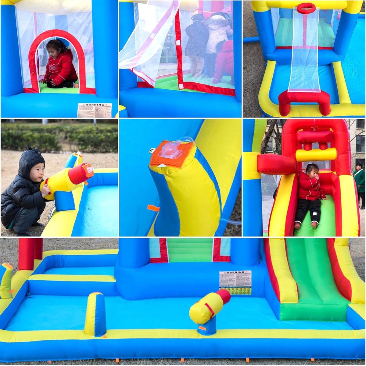 NuvlaGu Château gonflable avec ventilateur, parc aquatique multifonctionnel, avec toboggan aquatique, mur de basket-ball, mur d' escalade, château de saut gonflable pour jardin, 460×343x190cm