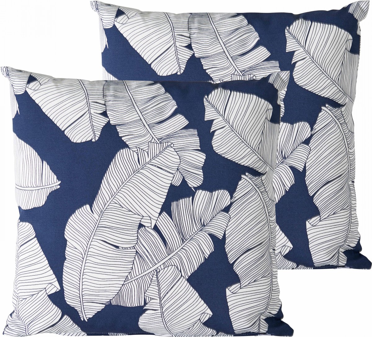 Oviala - Set van 2 vierkante polyester abaca kussens blauw 45x45x8 cm - Quito