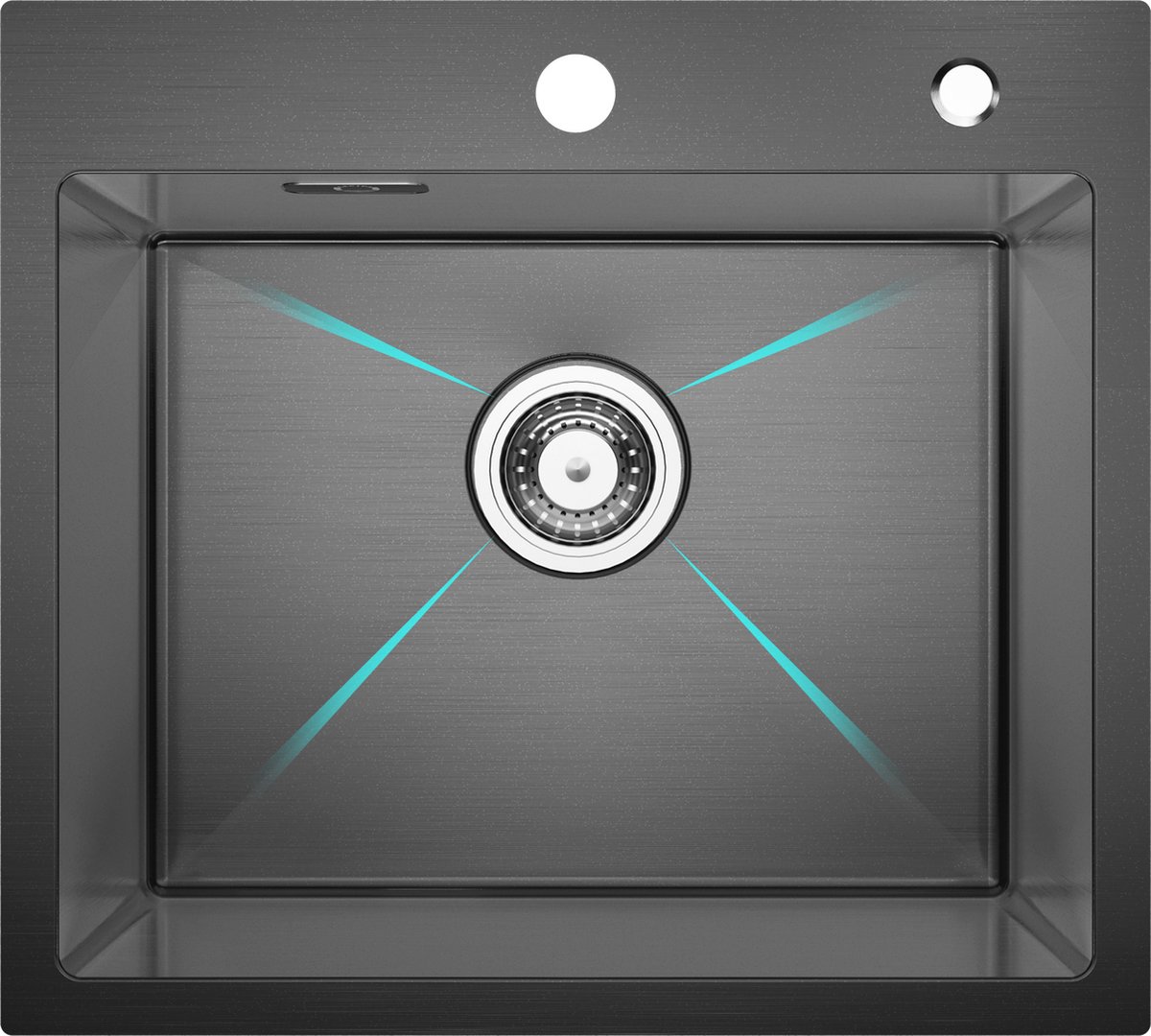 CECIPA max Spoelbak Met Kraangat - 50x45cm Spoelbak Keuken - Enkele spoelbak - Spoelbakken met afdruip - Spoelbakken Keuken - Antraciet