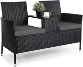 D&B - Lounge Set - Tuin Meubels - All Weather - Kleur Zwart - Tuinstoelen - Tafel - Rotan - Regenbestendig - Zitkussens - Twee Zitter