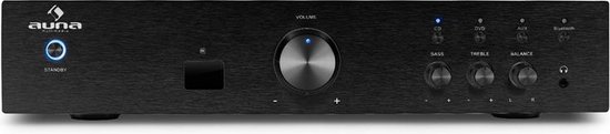 Auna-versterker, hifi-stereo-miniversterker, hifi-versterker met bas- en treble-regelaar, 1-kanaals audioversterker, stereoversterker met luidsprekers, afstandsbediening en AUX-aansluiting, AV-receiver — afbeelding 4